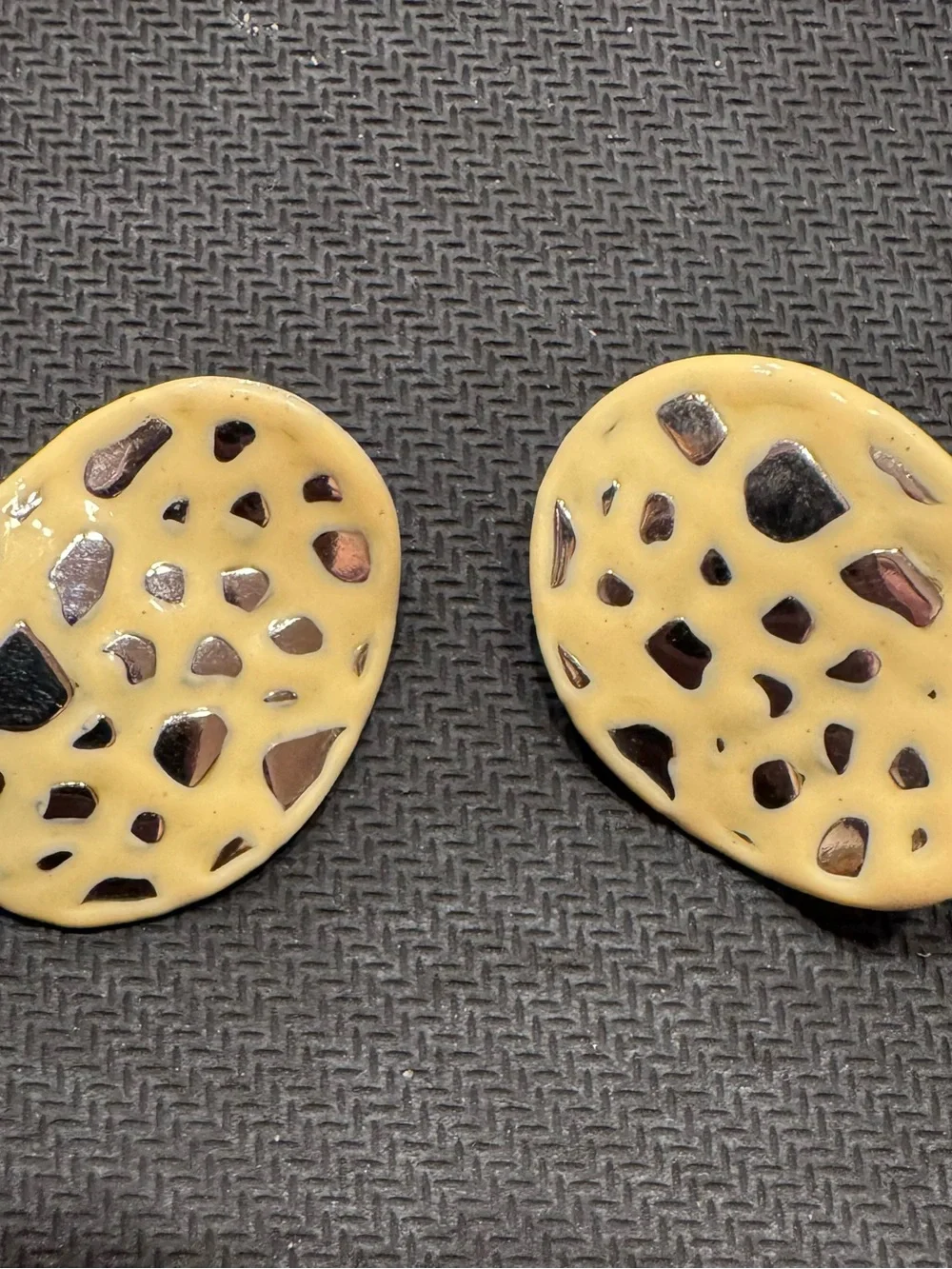 Vintage 1980s statement Clip on Earrings with a Abstract Mosaic Style
